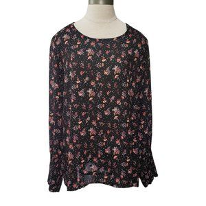 CT378 Pleione Ladies Black Floral Long Sleeve Blouse XL